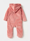Juniors pink polka dots printed bear applique fleece sleepsuit (winter)
