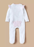 Giggles pink textured bow & frill sleepsuit with back applique