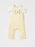 Juniors yellow bear embroidered dungaree (set of 2)