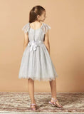 Juniors grey netted floral formal frock (Summer)