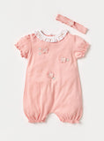Giggles pink flower applique half romper with headband (set of 2) (Summer)