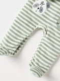 Juniors Green Panda Embroidered Stripe Fleece Sleepsuit (Winter)
