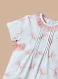 Juniors pink flower printed & netted half romper (Summer)