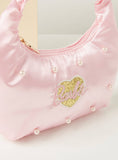 Barbie pink embellished & embroidered handbag