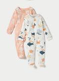 Juniors sea animals printed sleepsuits (set of 2)