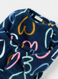 Juniors Navy All Over Heart Printed Fleece Shirt & Pyjama Set (winter)