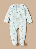Juniors car & bear printed zipped sleepsuit