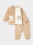 Juniors Brown Colorblock Bear Embroidered Fleece Shirt & Pyjama Set (Set Of 2) (Winter)