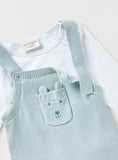 Juniors Blue Bear Solid White Shirt & Knitted Dungaree (Set Of 2)(Winter)
