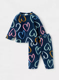 Juniors Navy All Over Heart Printed Fleece Shirt & Pyjama Set (winter)