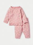 Juniors pink all over flowers printed shirt & pyjama set (set of 2)