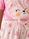 Juniors pink cat printed shirt & shorts set (set of 2) (Summer)