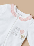 Juniors bunny & flower embroidered zipped sleepsuit
