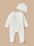 Juniors ribbed leafy printed zipped sleepsuit & cap set (set of 2)