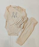 Juniors cream ribbed bodysuit, cap & jog set (pack of 3)