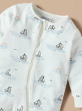 Juniors white yatch printed zipped sleepsuit