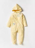 Juniors yellow flower fleece embroidered hooded sleepsuit (Winter)