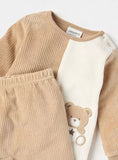 Juniors Brown Colorblock Bear Embroidered Fleece Shirt & Pyjama Set (Set Of 2) (Winter)