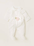 Giggles white formal sleepsuit with flower applique