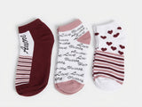 Juniors heart & striped print ankle socks (pack of 3)