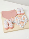 Juniors pink flower bandana bib & booties(set of 4)