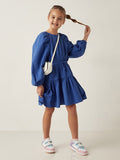 Juniors blue textured frill frock