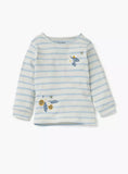 Juniors blue stripe flower embroidered shirt & Pyjama set (set of 2)