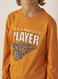 Juniors mustard player printed Fullsleeves tshirt