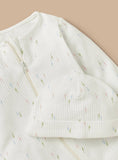 Juniors ribbed leafy printed zipped sleepsuit & cap set (set of 2)