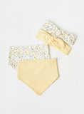 Juniors yellow floral bandana bib & headband(set of 4)