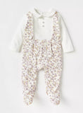 Giggles All Over Beige Flower Printed Girls Sleepsuit