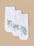 Juniors Unicorn Print Ankle Length Socks - Set of 3