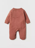 Juniors brown embroidered bear sleepsuit (Thick cotton) (Winter)