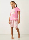Juniors pink cat printed shirt & shorts set (set of 2) (Summer)