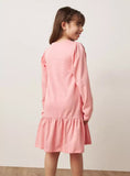 Juniors pink heart printed fullsleeves frock