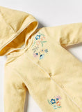 Juniors yellow flower fleece embroidered hooded sleepsuit (Winter)