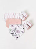Juniors All over flower bandana bib & booties(set of 5)