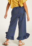 Juniors Navy stripe frill flared pants