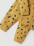 Juniors yellow all over printed ribbed shirt & pyjama set (set of 2)