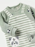 Juniors Green Panda Embroidered Stripe Fleece Sleepsuit (Winter)