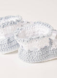 Giggles blue infant knitted booties (Box packaging)