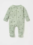 Juniors green printed & textured zipped sleepsuit