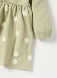 Juniors green floral embroidered fleece frock  (Winter)