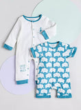 Juniors elephant printed sleepsuit & romper (set of 2) (Summer)