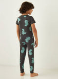 Juniors black dino printed shirt & pyjama set (set of 2) (Summer)