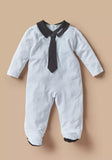 Giggles navy tie embroidered sleepsuit