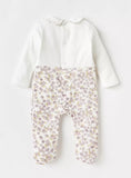 Giggles All Over Beige Flower Printed Girls Sleepsuit