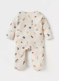 Juniors beige abstract printed ribbed sleepsuit