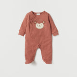 Juniors brown embroidered bear sleepsuit (Thick cotton) (Winter)