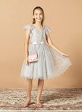 Juniors grey netted floral formal frock (Summer)